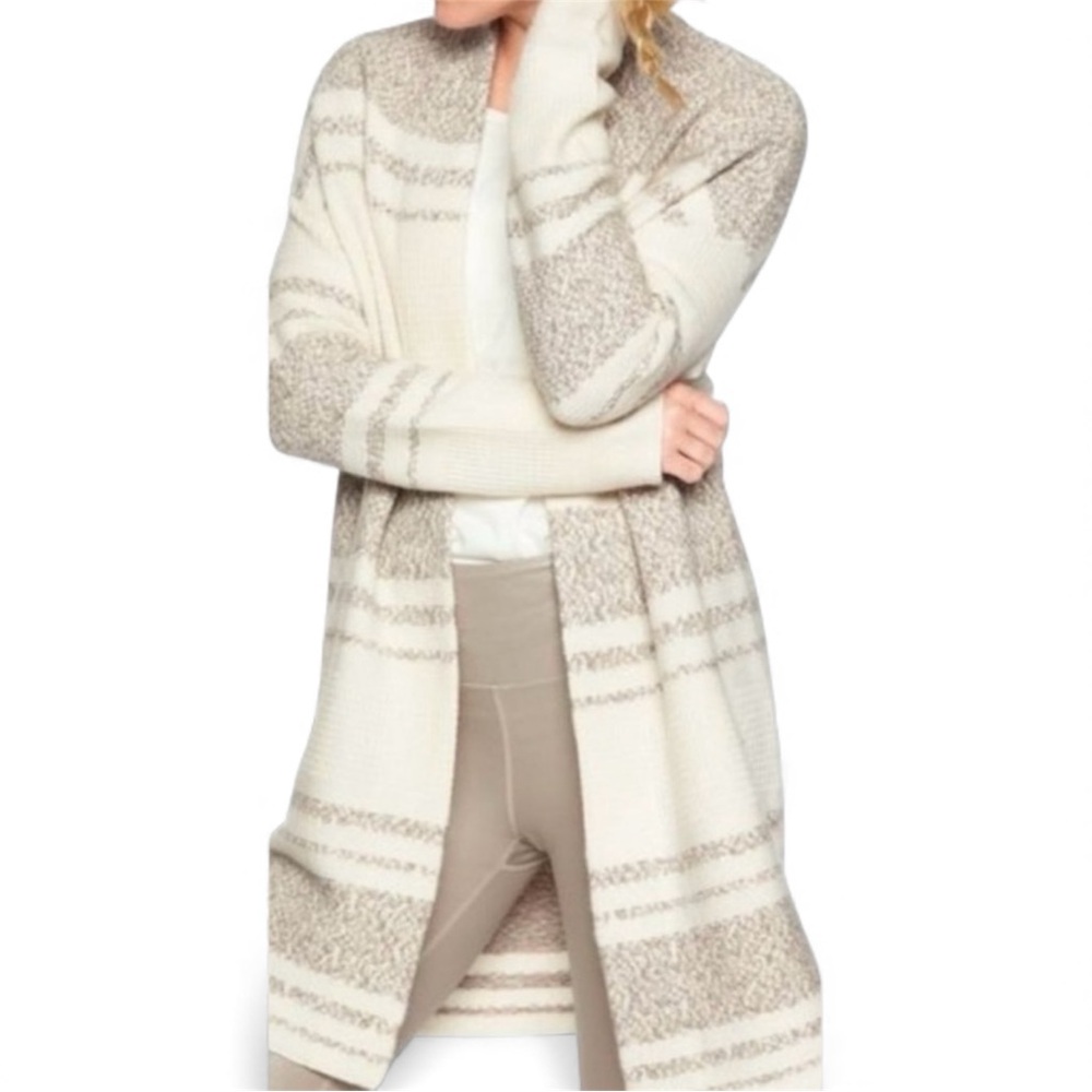 Athleta Panorama Duster Cardigan Stripe Long Open Sweater Size Medium